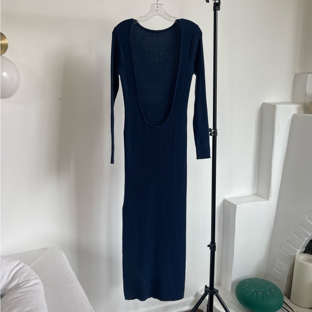 The Odderside navy blue knitted dress. Low back, long sleeve, size S - Picture 2 of 5